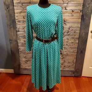 Vintage 80s Polka dot Modest Midi dress Knit
